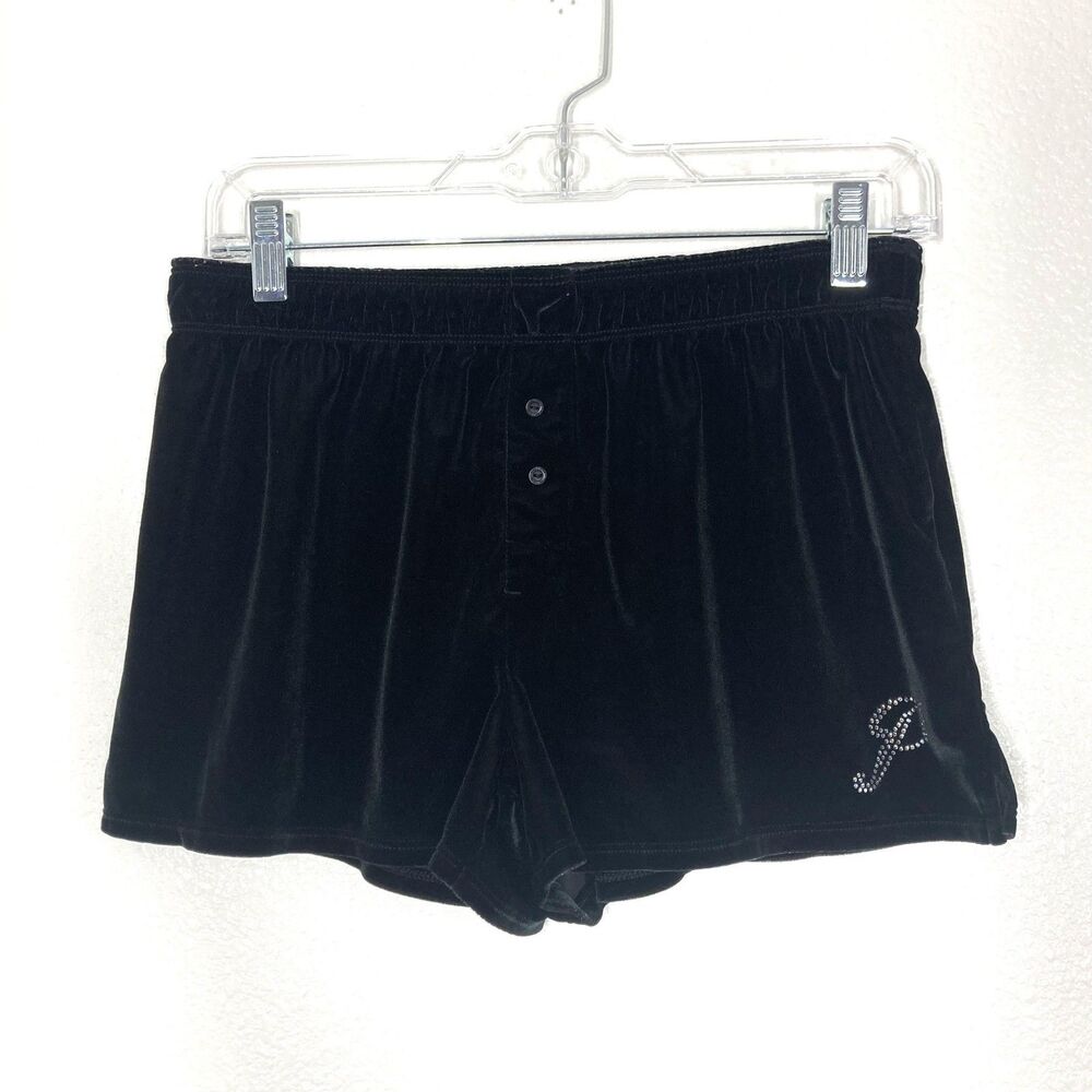 Victoria's Secret PINK Sleep Shorts Womens XS Black Velour Rhinestone Logo Y2K